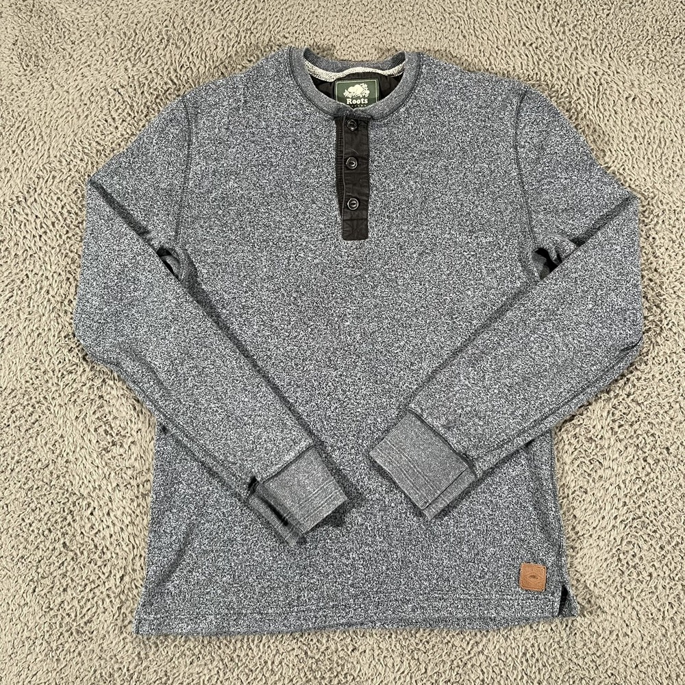 Roots Canada Sweater Mens Small Sweatshirt Fleece Long Sleeve Logo Patch